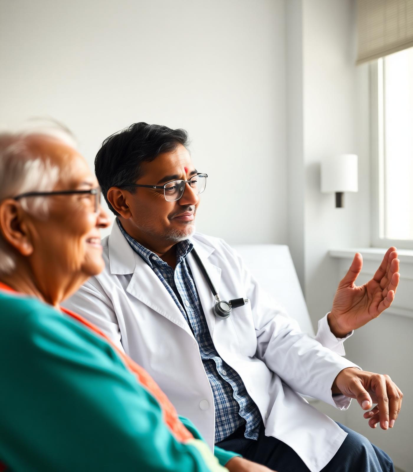 A Nirmal Hospitals consultant reassuring a patient during consultation