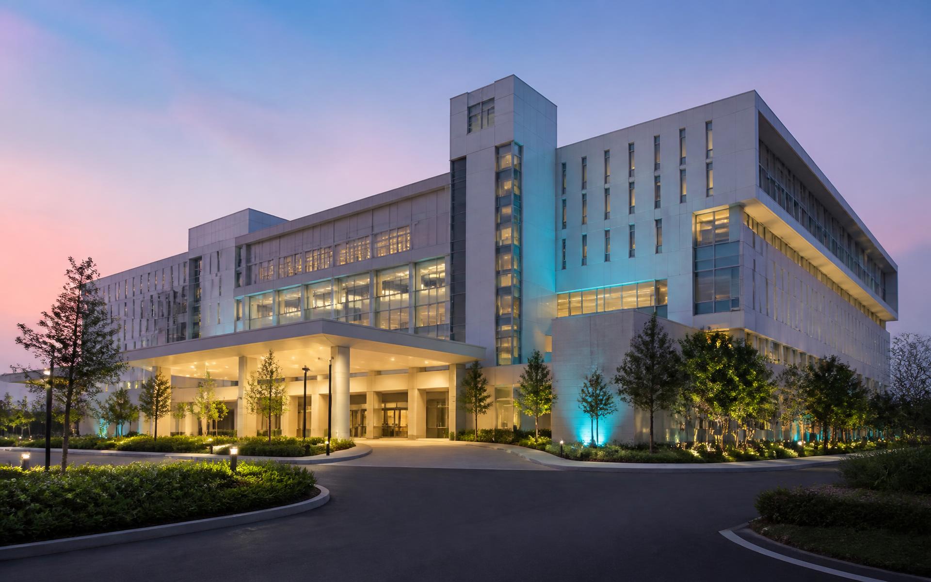 Nirmal Super Speciality Hospital campus at dusk